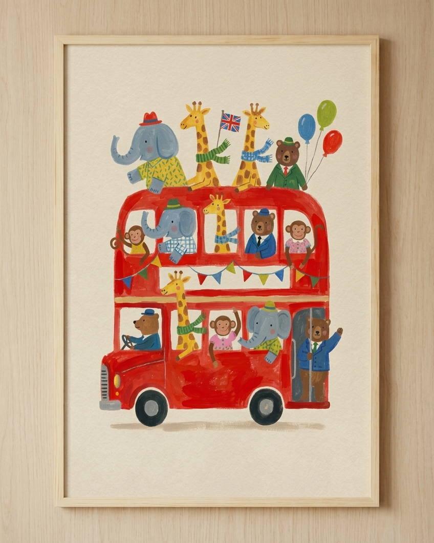 Double-Decker Zoo Çerçeveli Poster