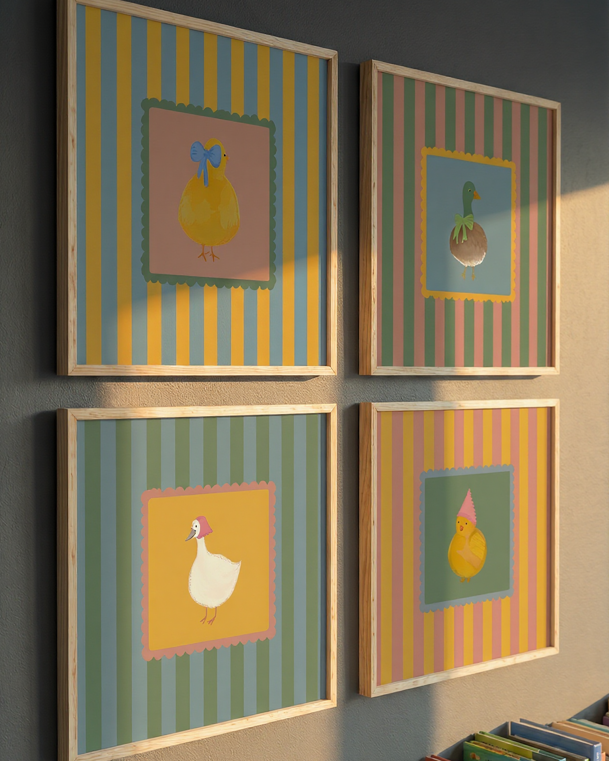 Stripes & Feathers Çerçeveli Poster Seti